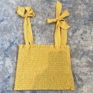Yellow sinched bow tie top size s